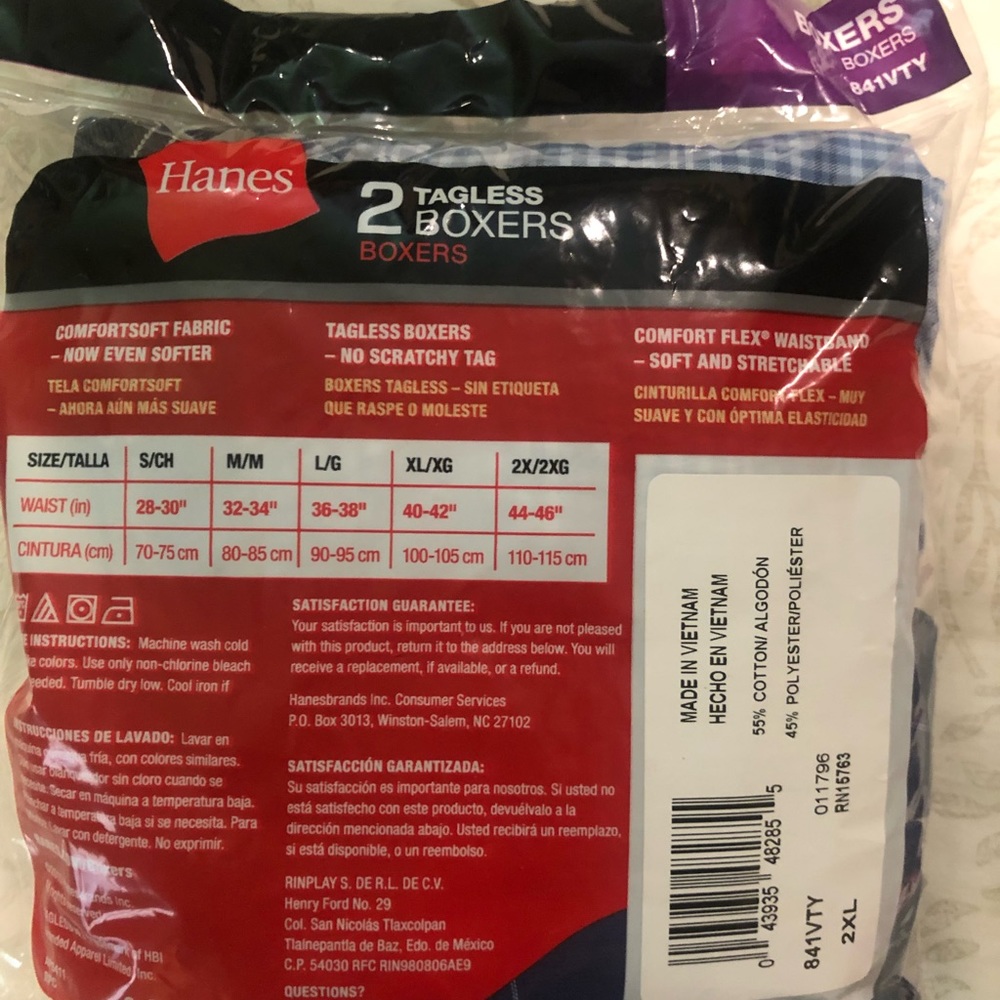 Mens 2-pack HANES Tagless BOXERS sz 2XL NEW - Picture 2 of 2